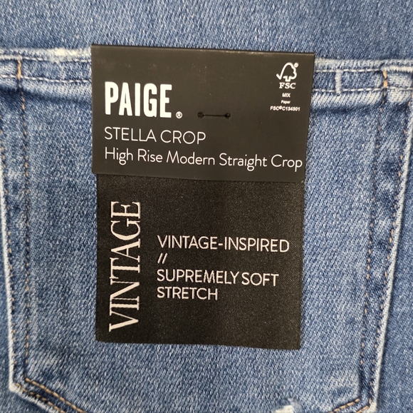 PAIGE STELLA CROP High Rise Modern Straight Jeans Ceylon Destructed Size 27 - Picture 8 of 10